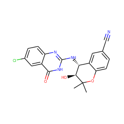 CC1(C)Oc2ccc(C#N)cc2[C@@H](Nc2nc3ccc(Cl)cc3c(=O)[nH]2)[C@@H]1O ZINC000040950373