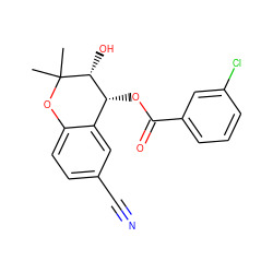 CC1(C)Oc2ccc(C#N)cc2[C@@H](OC(=O)c2cccc(Cl)c2)[C@H]1O ZINC000040860488