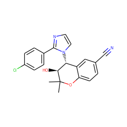 CC1(C)Oc2ccc(C#N)cc2[C@@H](n2ccnc2-c2ccc(Cl)cc2)[C@@H]1O ZINC000040835709