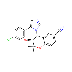 CC1(C)Oc2ccc(C#N)cc2[C@@H](n2cncc2-c2ccc(Cl)cc2)[C@@H]1O ZINC000040392644