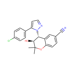 CC1(C)Oc2ccc(C#N)cc2[C@@H](n2nccc2-c2ccc(Cl)cc2)[C@@H]1O ZINC000040393766