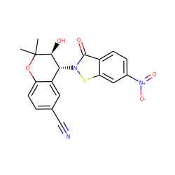 CC1(C)Oc2ccc(C#N)cc2[C@@H](n2sc3cc([N+](=O)[O-])ccc3c2=O)[C@@H]1O ZINC000040913517