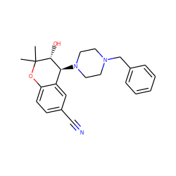 CC1(C)Oc2ccc(C#N)cc2[C@H](N2CCN(Cc3ccccc3)CC2)[C@H]1O ZINC000022934472