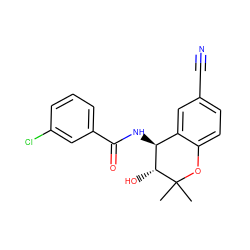 CC1(C)Oc2ccc(C#N)cc2[C@H](NC(=O)c2cccc(Cl)c2)[C@H]1O ZINC000040847249