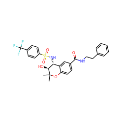 CC1(C)Oc2ccc(C(=O)NCCc3ccccc3)cc2[C@@H](NS(=O)(=O)c2ccc(C(F)(F)F)cc2)[C@@H]1O ZINC000028706617