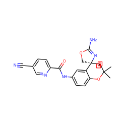 CC1(C)Oc2ccc(NC(=O)c3ccc(C#N)cn3)cc2[C@]2(COC(N)=N2)C12COC2 ZINC000207168228