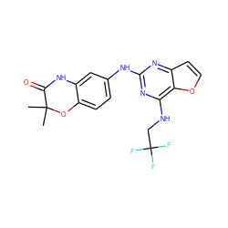 CC1(C)Oc2ccc(Nc3nc(NCC(F)(F)F)c4occc4n3)cc2NC1=O ZINC000166703928