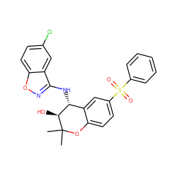 CC1(C)Oc2ccc(S(=O)(=O)c3ccccc3)cc2[C@@H](Nc2noc3ccc(Cl)cc23)[C@@H]1O ZINC000040404375