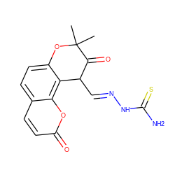 CC1(C)Oc2ccc3ccc(=O)oc3c2C(/C=N/NC(N)=S)C1=O ZINC000036384847