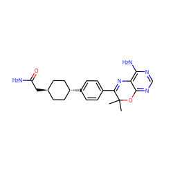 CC1(C)Oc2ncnc(N)c2N=C1c1ccc([C@H]2CC[C@H](CC(N)=O)CC2)cc1 ZINC000261126896