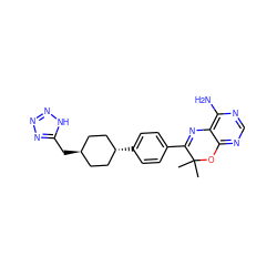 CC1(C)Oc2ncnc(N)c2N=C1c1ccc([C@H]2CC[C@H](Cc3nnn[nH]3)CC2)cc1 ZINC000261102807