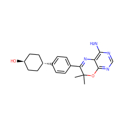 CC1(C)Oc2ncnc(N)c2N=C1c1ccc([C@H]2CC[C@H](O)CC2)cc1 ZINC000261135815