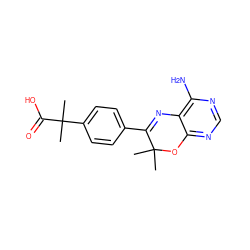 CC1(C)Oc2ncnc(N)c2N=C1c1ccc(C(C)(C)C(=O)O)cc1 ZINC000169307758