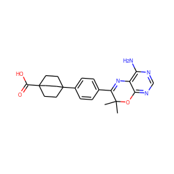 CC1(C)Oc2ncnc(N)c2N=C1c1ccc(C23CCC(C(=O)O)(CC2)CC3)cc1 ZINC000040901552