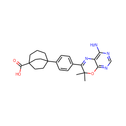 CC1(C)Oc2ncnc(N)c2N=C1c1ccc(C23CCCC(C(=O)O)(CC2)CC3)cc1 ZINC000040404365