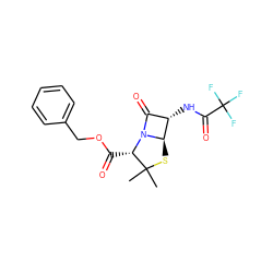 CC1(C)S[C@@H]2[C@@H](NC(=O)C(F)(F)F)C(=O)N2[C@H]1C(=O)OCc1ccccc1 ZINC000026379155