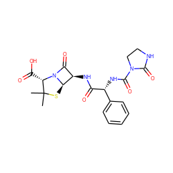 CC1(C)S[C@@H]2[C@H](NC(=O)[C@H](NC(=O)N3CCNC3=O)c3ccccc3)C(=O)N2[C@H]1C(=O)O ZINC000003830261