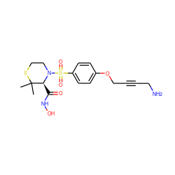 CC1(C)SCCN(S(=O)(=O)c2ccc(OCC#CCN)cc2)[C@H]1C(=O)NO ZINC000016051763