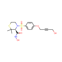 CC1(C)SCCN(S(=O)(=O)c2ccc(OCC#CCO)cc2)[C@H]1C(=O)NO ZINC000028571311