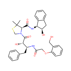 CC1(C)SCN(C(=O)[C@@H](O)[C@H](Cc2ccccc2)NC(=O)COc2ccccc2CO)[C@@H]1C(=O)N[C@H]1c2ccccc2C[C@H]1O ZINC000042834587