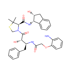 CC1(C)SCN(C(=O)[C@@H](O)[C@H](Cc2ccccc2)NC(=O)COc2ccccc2N)[C@@H]1C(=O)N[C@H]1c2ccccc2C[C@H]1O ZINC000044281517