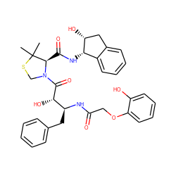 CC1(C)SCN(C(=O)[C@@H](O)[C@H](Cc2ccccc2)NC(=O)COc2ccccc2O)[C@@H]1C(=O)N[C@H]1c2ccccc2C[C@H]1O ZINC000042806805