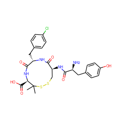 CC1(C)SSC[C@H](NC(=O)[C@@H](N)Cc2ccc(O)cc2)C(=O)N[C@@H](Cc2ccc(Cl)cc2)C(=O)N[C@@H]1C(=O)O ZINC000029335598