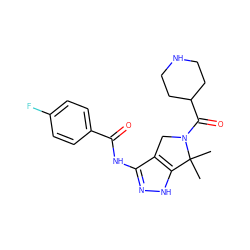 CC1(C)c2[nH]nc(NC(=O)c3ccc(F)cc3)c2CN1C(=O)C1CCNCC1 ZINC000045384836