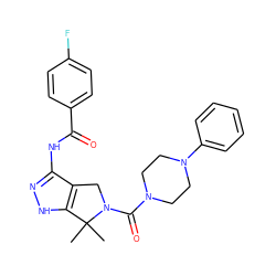 CC1(C)c2[nH]nc(NC(=O)c3ccc(F)cc3)c2CN1C(=O)N1CCN(c2ccccc2)CC1 ZINC000045386855