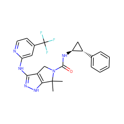 CC1(C)c2[nH]nc(Nc3cc(C(F)(F)F)ccn3)c2CN1C(=O)N[C@H]1C[C@@H]1c1ccccc1 ZINC000147499238