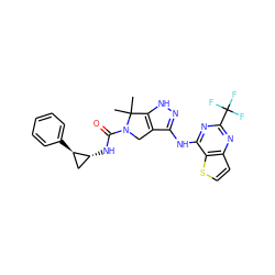 CC1(C)c2[nH]nc(Nc3nc(C(F)(F)F)nc4ccsc34)c2CN1C(=O)N[C@@H]1C[C@H]1c1ccccc1 ZINC000117601607