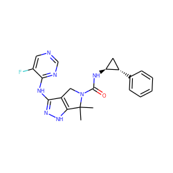 CC1(C)c2[nH]nc(Nc3ncncc3F)c2CN1C(=O)N[C@H]1C[C@@H]1c1ccccc1 ZINC000147506341