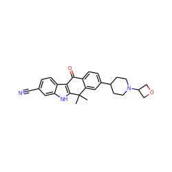 CC1(C)c2cc(C3CCN(C4COC4)CC3)ccc2C(=O)c2c1[nH]c1cc(C#N)ccc21 ZINC000071331564