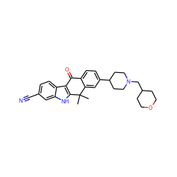 CC1(C)c2cc(C3CCN(CC4CCOCC4)CC3)ccc2C(=O)c2c1[nH]c1cc(C#N)ccc21 ZINC000653749454