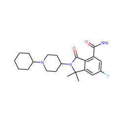 CC1(C)c2cc(F)cc(C(N)=O)c2C(=O)N1C1CCN(C2CCCCC2)CC1 ZINC000117373339