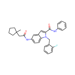 CC1(CC(=O)Nc2ccc3c(c2)cc(C(=O)Nc2ccccc2)n3Cc2ccccc2F)CCCC1 ZINC000028526609