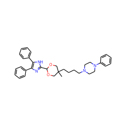 CC1(CCCCN2CCN(c3ccccc3)CC2)COC(c2nc(-c3ccccc3)c(-c3ccccc3)[nH]2)OC1 ZINC000013755455