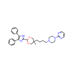 CC1(CCCCN2CCN(c3ncccn3)CC2)COC(c2nc(-c3ccccc3)c(-c3ccccc3)[nH]2)OC1 ZINC000029219789