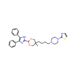 CC1(CCCCN2CCN(c3nccs3)CC2)COC(c2nc(-c3ccccc3)c(-c3ccccc3)[nH]2)OC1 ZINC000029216585