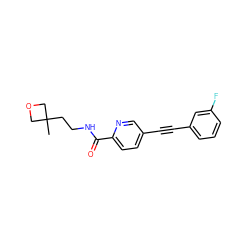 CC1(CCNC(=O)c2ccc(C#Cc3cccc(F)c3)cn2)COC1 ZINC000096933565