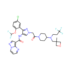CC1(CN(CCC(F)(F)F)C2CCN(C(=O)Cn3cc(NC(=O)c4cnn5cccnc45)c(-c4cc(Cl)ccc4OC(F)F)n3)CC2)COC1 ZINC001772645241