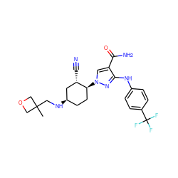 CC1(CN[C@@H]2CC[C@H](n3cc(C(N)=O)c(Nc4ccc(C(F)(F)F)cc4)n3)[C@@H](C#N)C2)COC1 ZINC000221854507