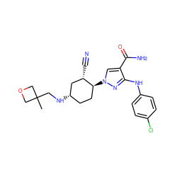 CC1(CN[C@H]2CC[C@H](n3cc(C(N)=O)c(Nc4ccc(Cl)cc4)n3)[C@@H](C#N)C2)COC1 ZINC000222978803