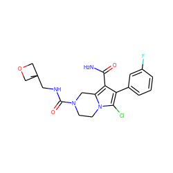 CC1(CNC(=O)N2CCn3c(Cl)c(-c4cccc(F)c4)c(C(N)=O)c3C2)COC1 ZINC000223386057