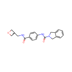 CC1(CNC(=O)c2ccc(NC(=O)N3Cc4ccccc4C3)cc2)COC1 ZINC000167240541