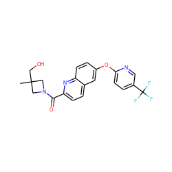 CC1(CO)CN(C(=O)c2ccc3cc(Oc4ccc(C(F)(F)F)cn4)ccc3n2)C1 ZINC001772622129