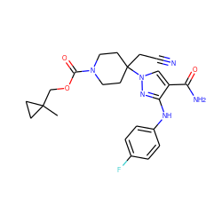 CC1(COC(=O)N2CCC(CC#N)(n3cc(C(N)=O)c(Nc4ccc(F)cc4)n3)CC2)CC1 ZINC000222088704