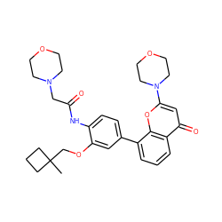 CC1(COc2cc(-c3cccc4c(=O)cc(N5CCOCC5)oc34)ccc2NC(=O)CN2CCOCC2)CCC1 ZINC000101394127