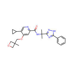 CC1(COc2cc(C(=O)NC(C)(C)c3n[nH]c(-c4ccccc4)n3)ncc2C2CC2)COC1 ZINC001772606186