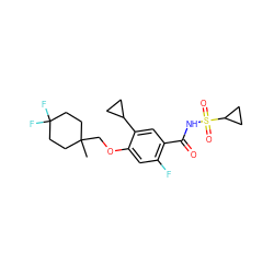 CC1(COc2cc(F)c(C(=O)NS(=O)(=O)C3CC3)cc2C2CC2)CCC(F)(F)CC1 ZINC000216240996